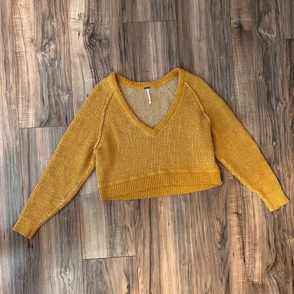 Free People Mustard Cropped Sweater - Picture 3 of 7
